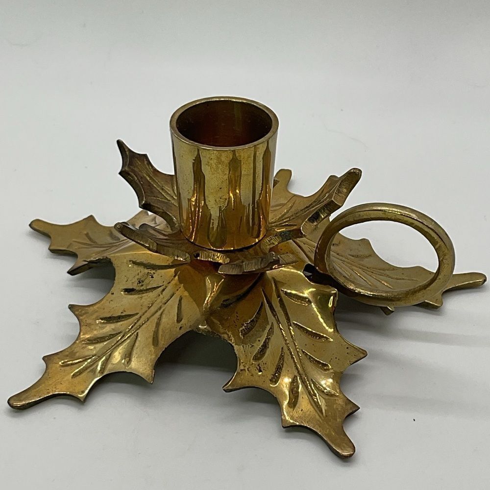 Brass Holly Candle Holder